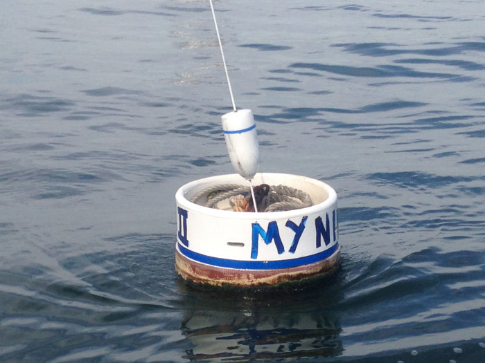 New "Bucket-Style" mooring ball. Perfect for the cruiser that leaves the mooring for long periods of time. Notice the bridles and tall boy are stored in the ball to avoid fouling and growth while you are away
